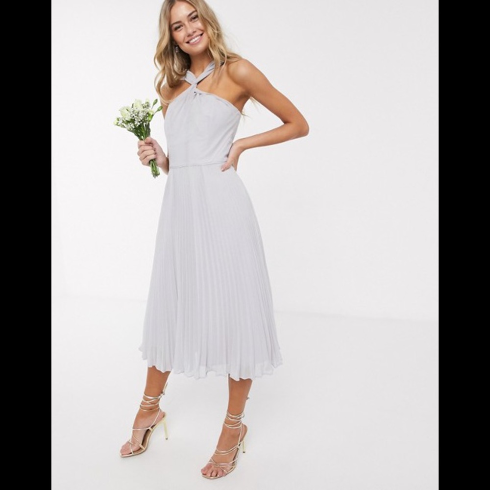 Oasis twist neck pleated midi dress